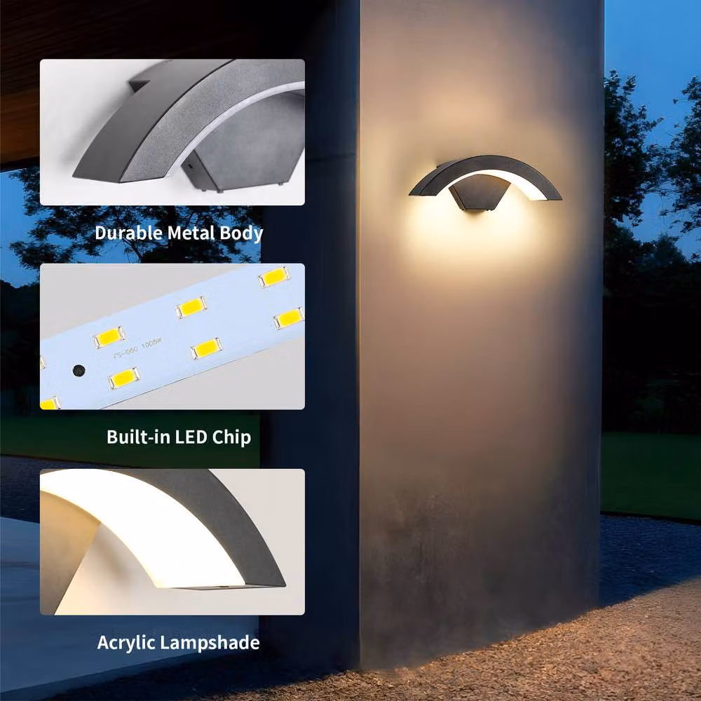 Pheashine U-Shaped LED Outdoor Wall Light, 24W Warm White, Black Aluminium Waterproof Up and Down Light – 3