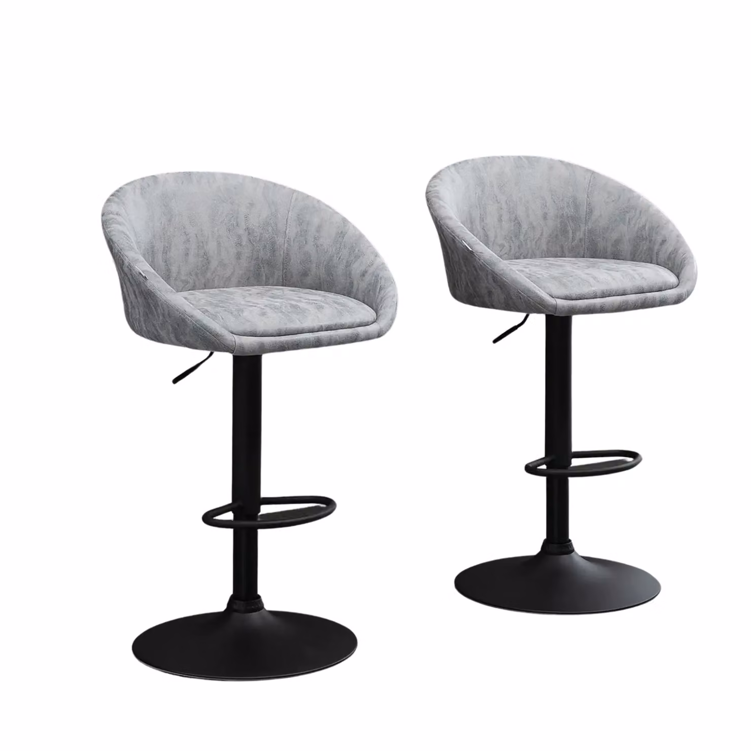 Rafaelo Mobilia Set of 2 Height Adjustable 360 Swivel Barstools with Backrest in Light Grey – 2