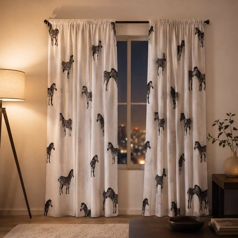 Smart Living Tribal Zebra Curtains Pair with Tie Backs in Black, White and Multicolour, W: 167 cm, H: 183 cm – 2