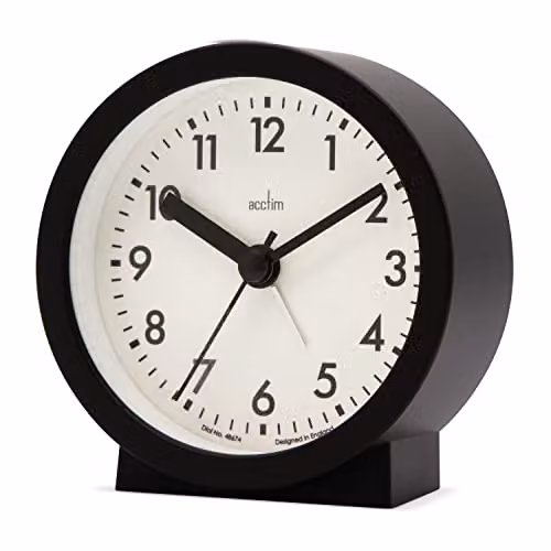 Acctim Gaby Small Analogue Contemporary Bedside Alarm Clock in Black – 1
