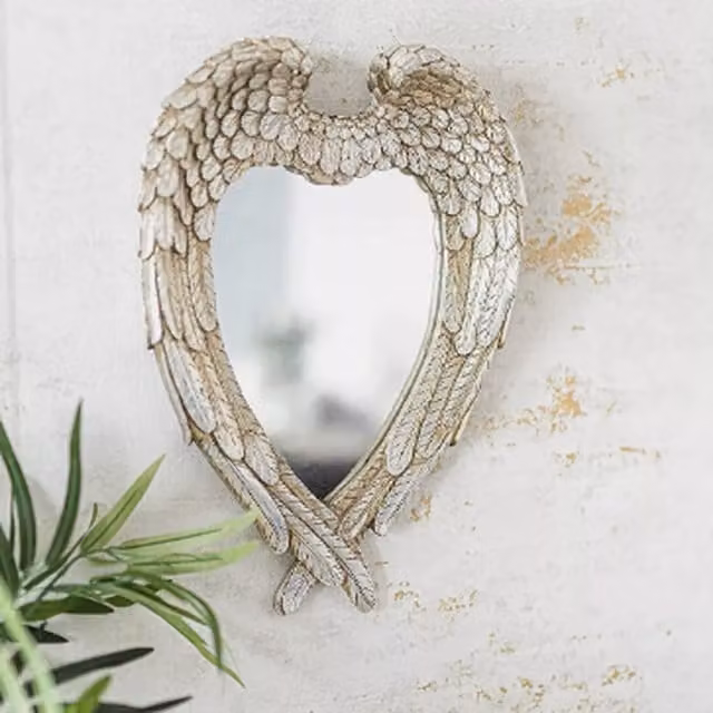 Marco Paul Large Angel Wings Feather Wall Mirror in Antique Silver