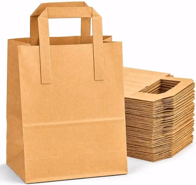 ECONX Brown Kraft Paper Takeaway SOS Bags with Handles