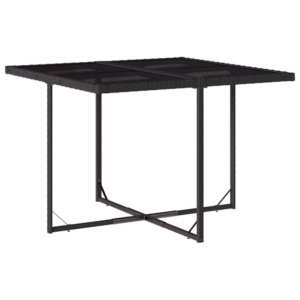 Berkfield Home 9 Piece Black Poly Rattan Garden Dining Set with Glass Tabletop and Cushions – 3