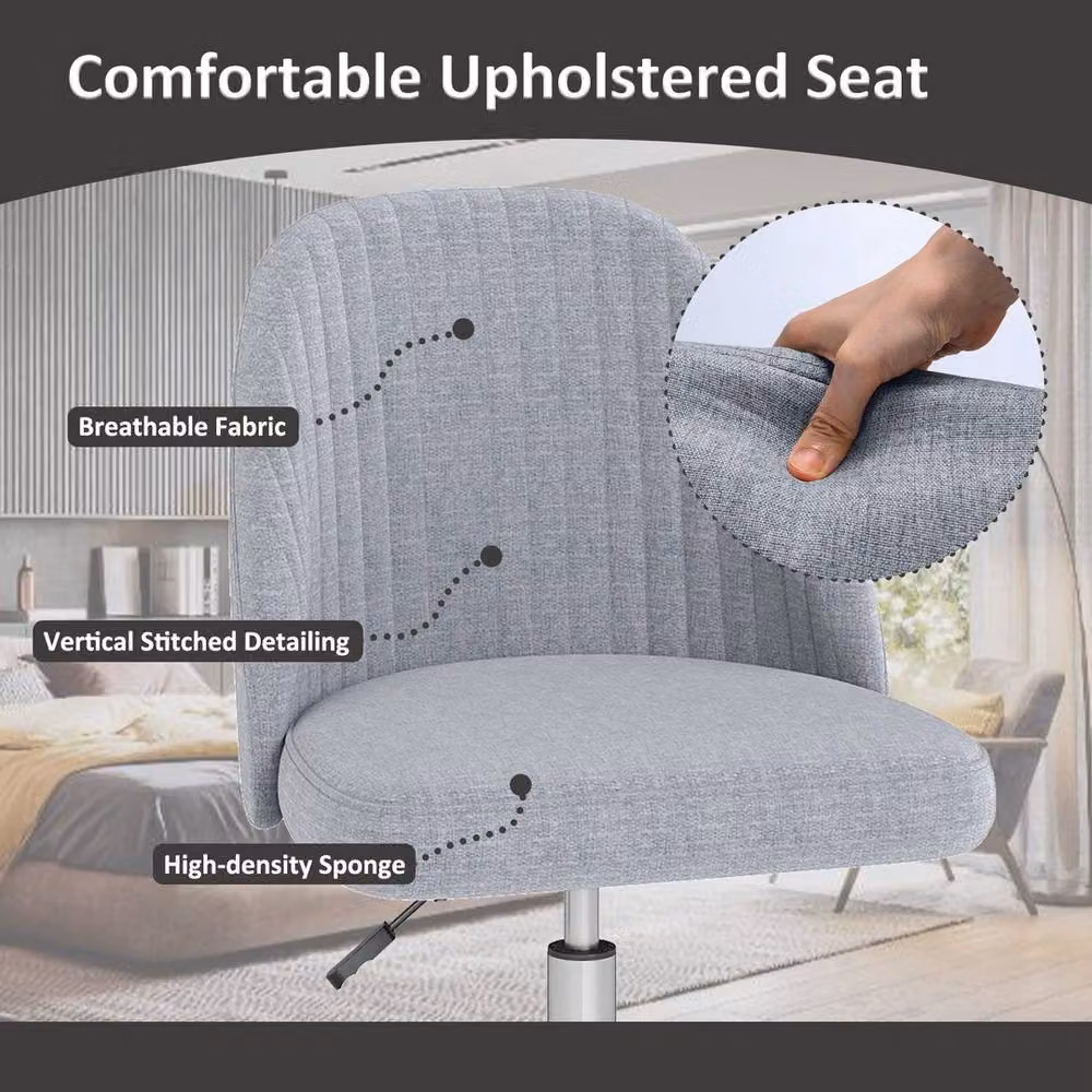 VOGREX Modern Armless Swivel Task Chair in Grey Fabric with Metal Frame and Castors – 3