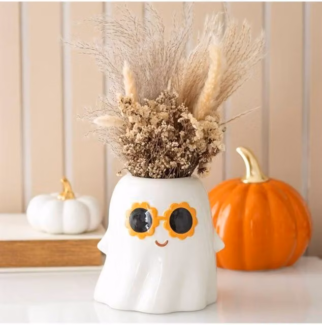 KDMD Groovy Ghost Ceramic Vase in White, 1200ml, Retro 60s Style Halloween and Autumn Tabletop Decor – 1