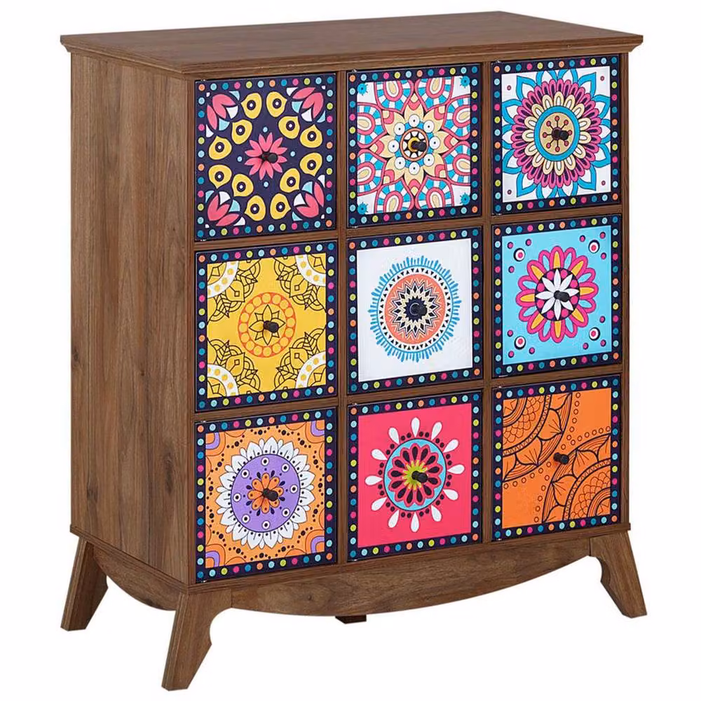 Wyld and Coco Moroccan 9-Drawer Sideboard in Multicolour and Brown – 2