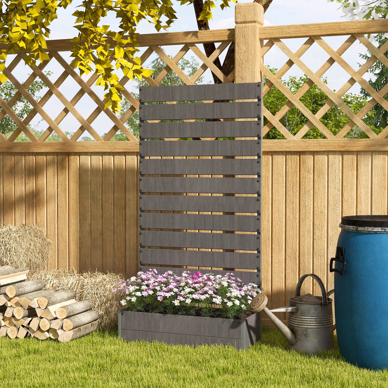 Outsunny Grey Garden Planter with Trellis for Climbing Plants and Vines, W/D/H: 180 x 33.5 x 66 cm – 2