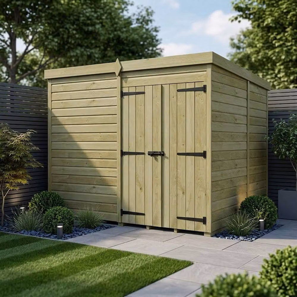 Buttercup Farm Brown Timber Pent Garden Shed with Double Doors and No Windows W: 304.8 cm, D: 274.3 cm, H: 210.0 cm – 2