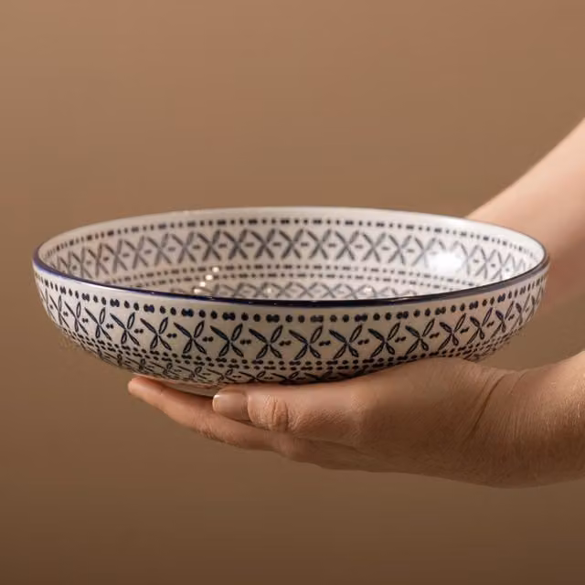 Mikasa Blue Mediterranean Set of 4 Blue Geometric Stoneware Bowls, 900ml