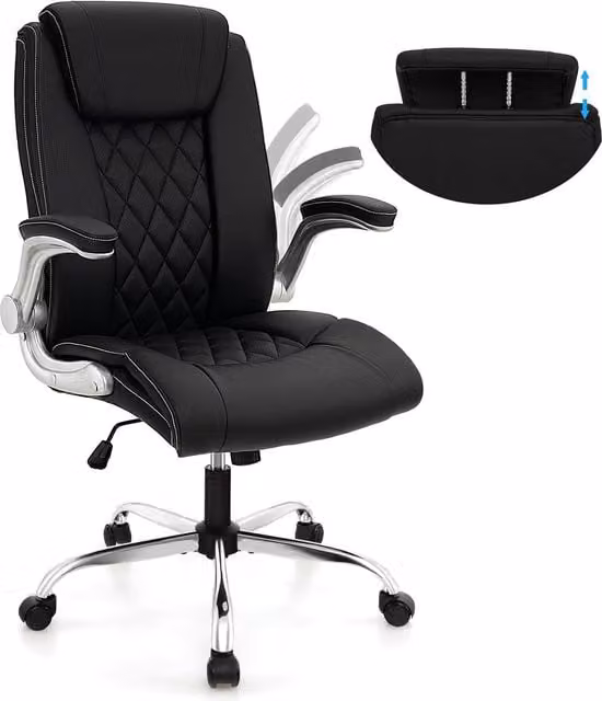 Gymax Black PU Leather Executive Office Chair with Headrest and Adjustable Height – 1