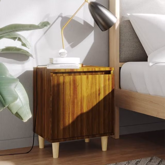 Berkfield Home Bed Cabinet in Brown Oak with Solid Wood Legs, W/D/H: 40 x 30 x 50 cm