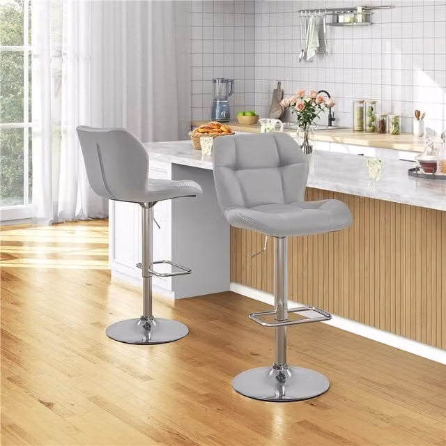 Yaheetech Adjustable Swivel Kitchen Counter Bar Stools in Grey Synthetic Leather and Metal
