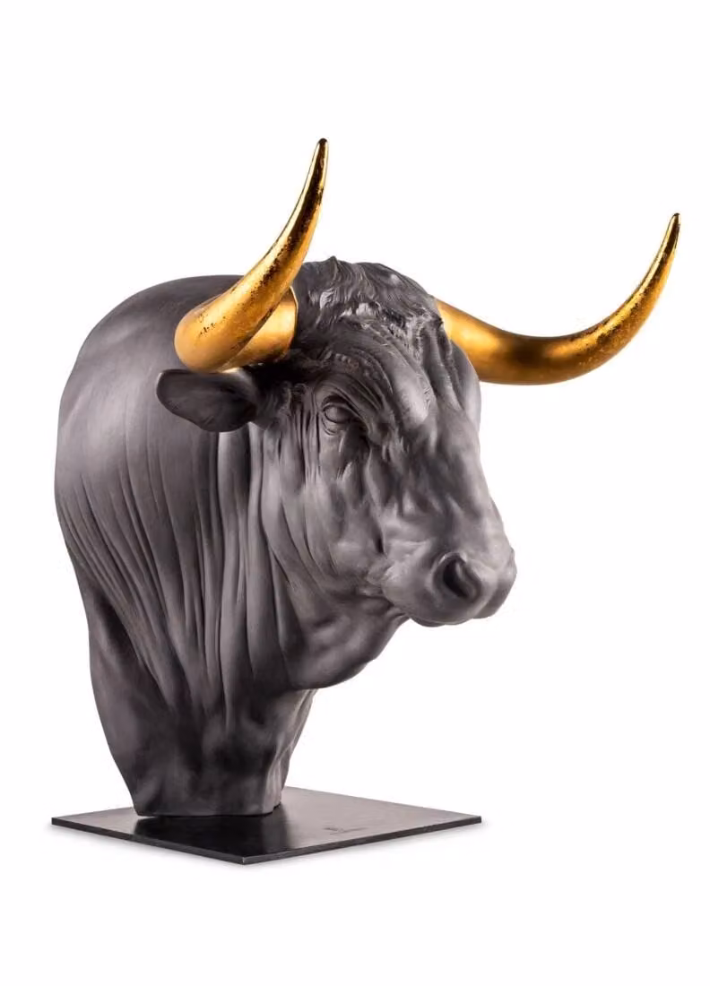 Lladró Taurus Porcelain Animal Sculpture in Black and Brown