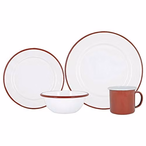Argon Tableware 16-Piece Red and White Enamel Dinner Set – 1
