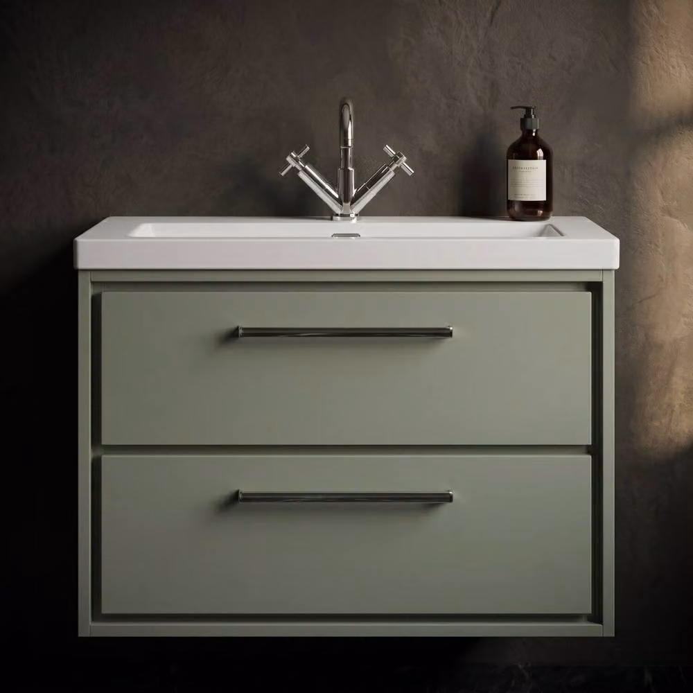 Balterley Wall Hung Fireclay Basin with 2 Soft-Close Drawers, Green, W: 80 cm – 3