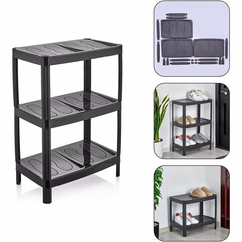 FORGEVIO 3 Tier Narrow Freestanding Shoe Rack in Black – 5