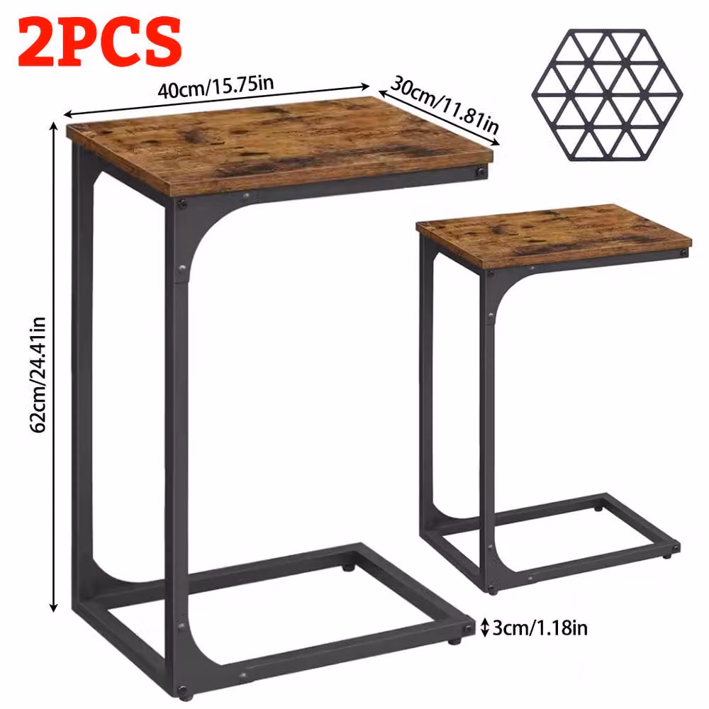 Ventryn Industrial Rustic Nested Side Tables with Metal Frame in Black and Brown – 2