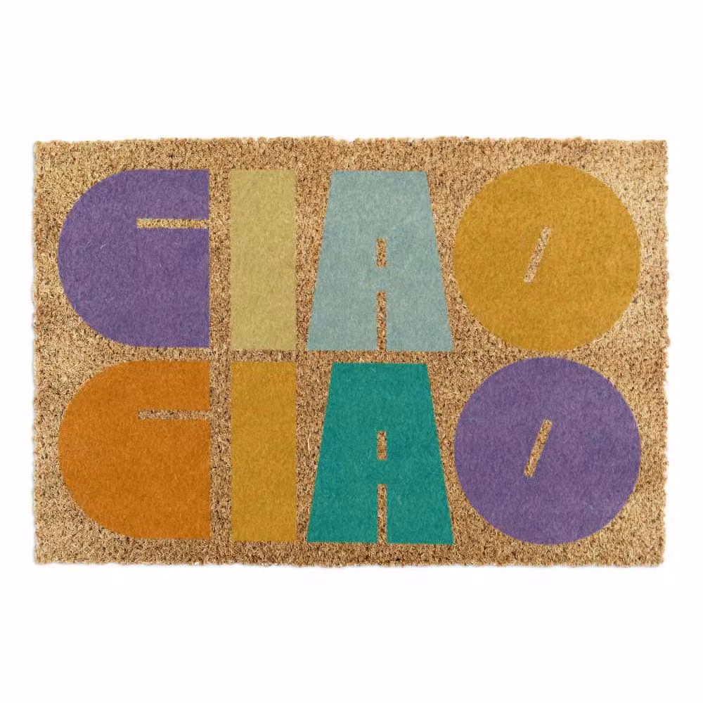 Artsy Mats Elizabeth Olwen Ciao Ciao Coir Doormat in Brown and Multicolour, W: 90 cm, D: 60 cm – 2