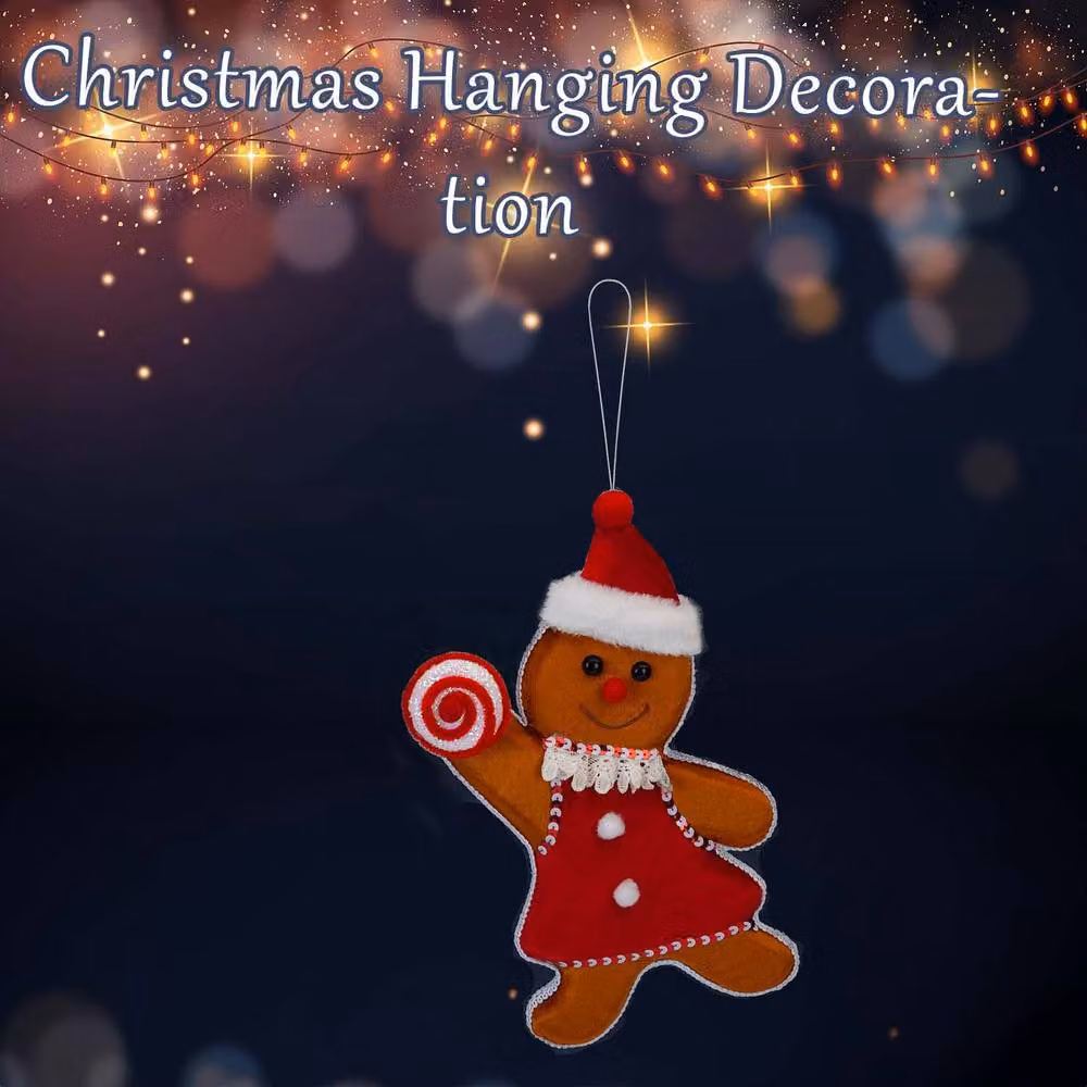 VFM e-Store Gingerbread Woman Hanging Decoration, Red and Multicolour Textile Ornament, H 31 cm x W 20 cm – 3