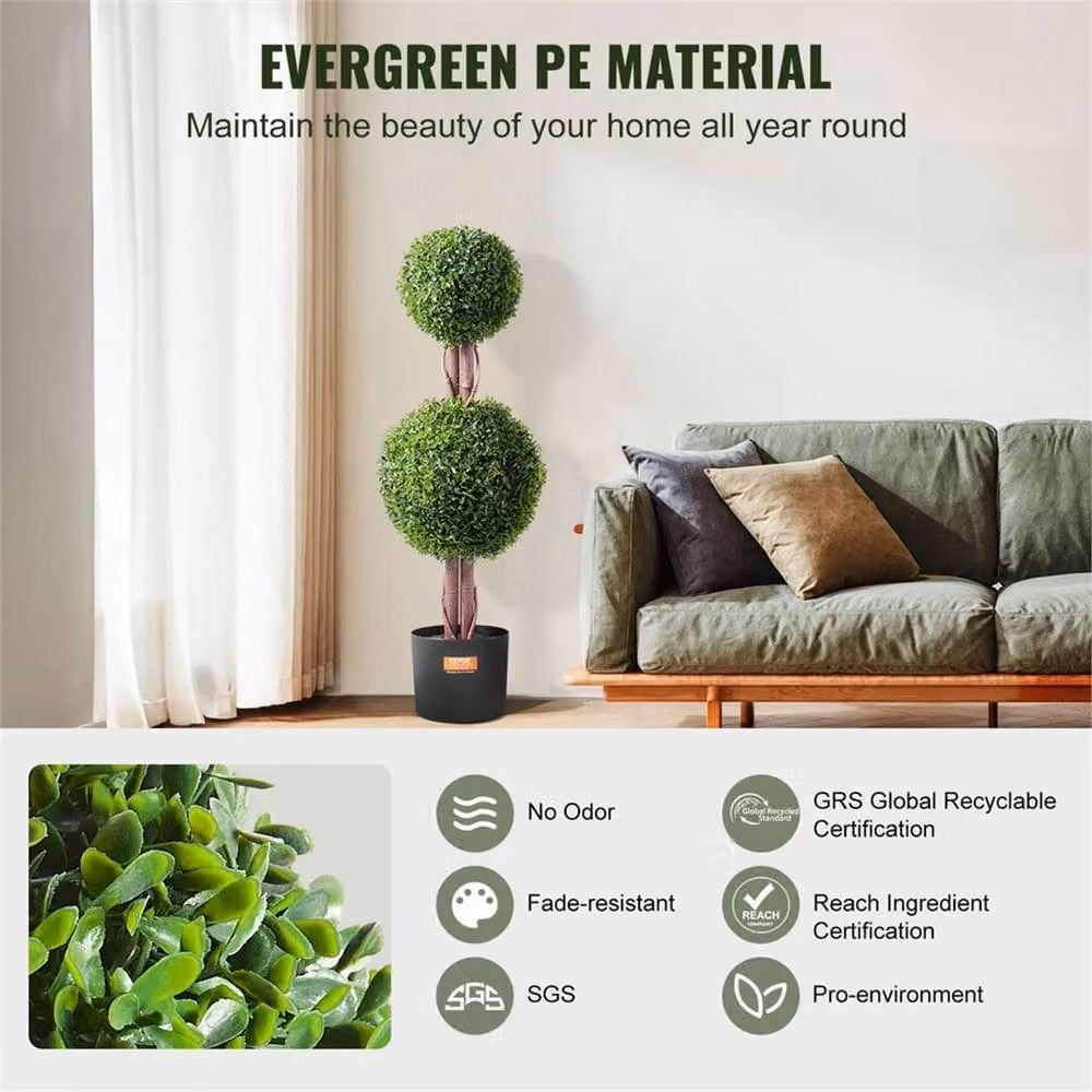 EONLION 2 Pack Round Artificial Boxwood Topiary Trees in Green, Height: 100 cm – 3