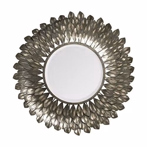 Premier Housewares Tribeca Round Wall Mirror with Grey Rustic Metal and Wood Finish, W/D/H: 70 x 70 x 1 cm – 2