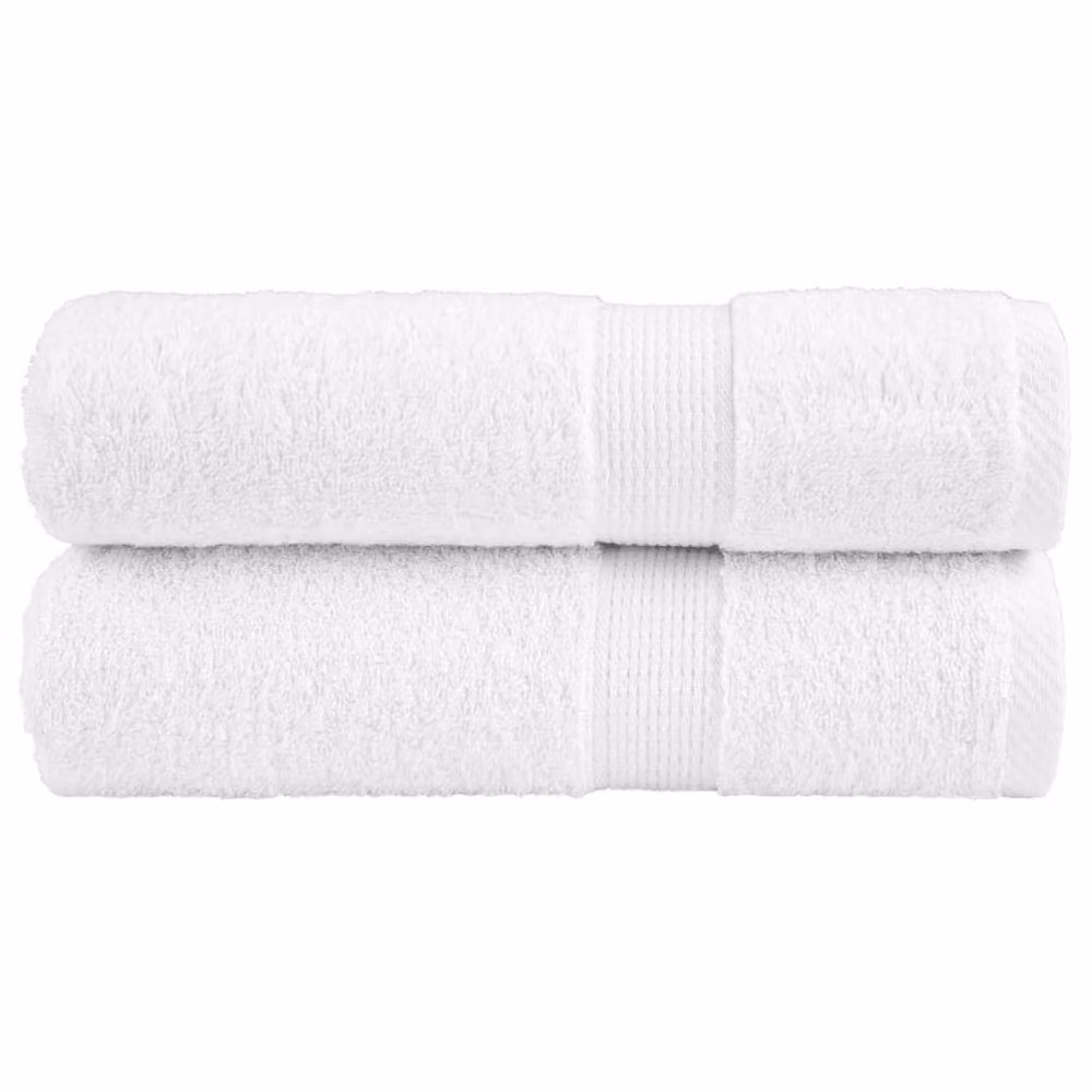 Berkfield Home SOLUND Premium Cotton Terry Bath Towels, White, 2 Pack, W: 100 cm, L: 150 cm, 600gsm – 2