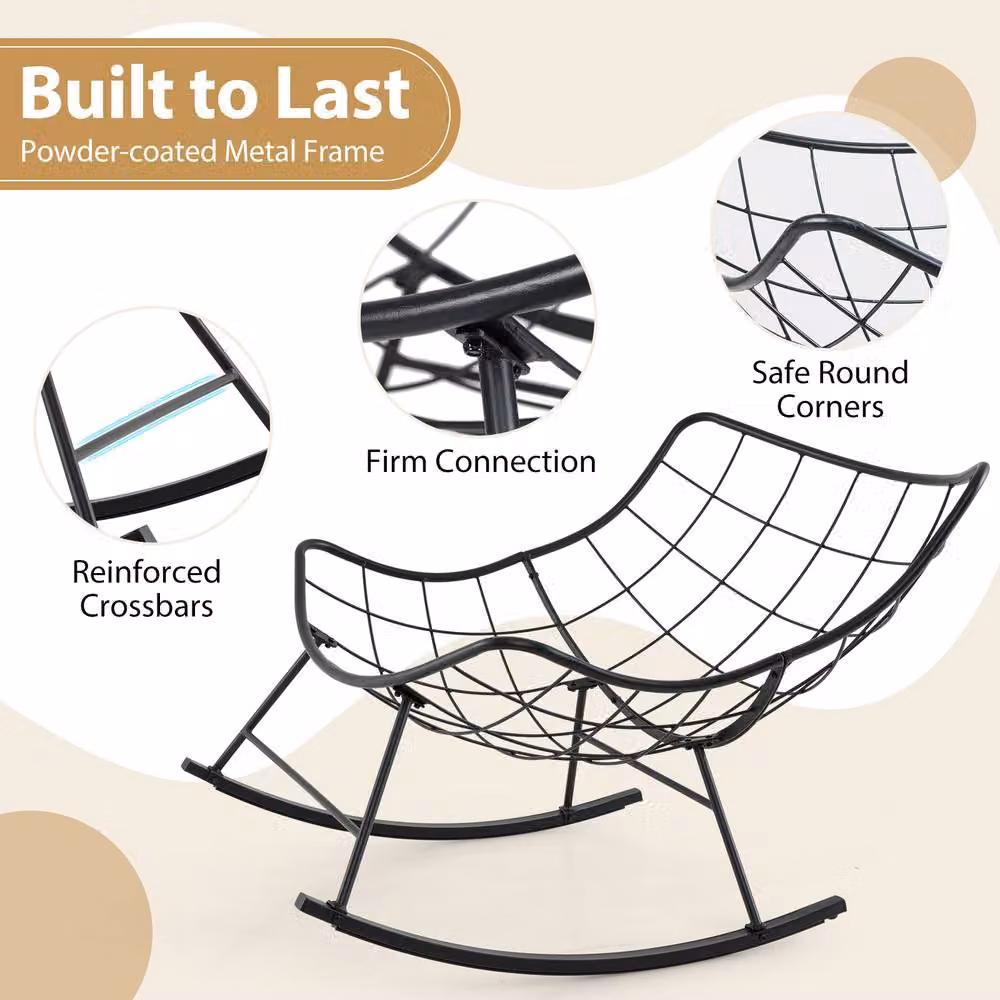 Costway Oversized Egg Papasan Rocking Chair for Indoor and Outdoor Use in Black – 9