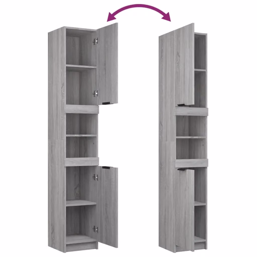 Berkfield Home 4 Piece Modern Grey Bathroom Cabinet Set with Hinged Doors and Internal Shelves – 3