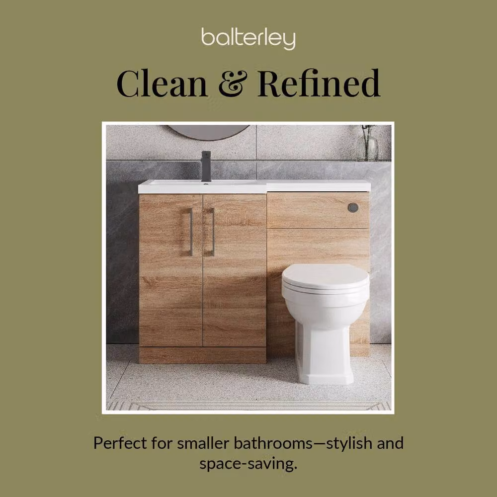 Balterley Modern Freestanding Left-Hand Vanity Unit in Matt Brown Woodgrain Light Oak, W: 110 cm, H: 84 cm – 2