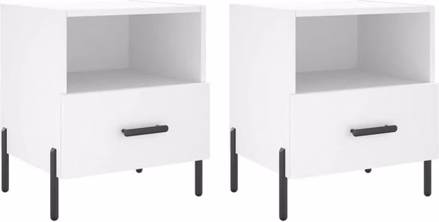 Berkfield Home Set of 2 Modern White Bedside Cabinets, W/D/H: 40 x 35 x 47.5 cm
