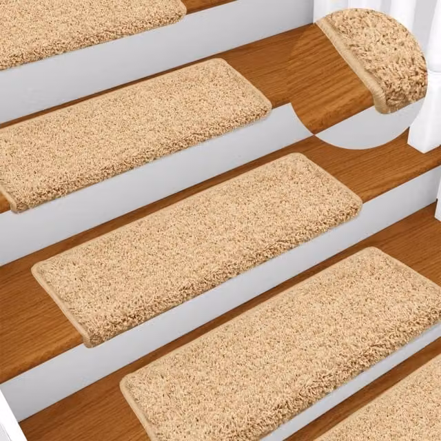 Berkfield Home Self-Adhesive Carpet Stair Treads, 15 Piece Set, Brown, W: 65 cm, D: 21 cm, H: 4 cm