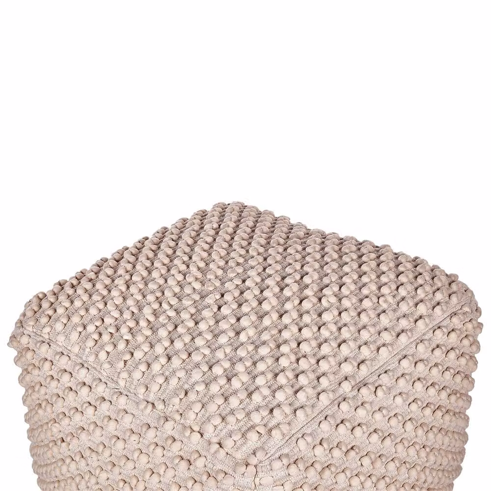 Wyld and Coco Handwoven Cotton Pouf Ottoman in Beige, W/D/H: 50 x 50 x 35 cm – 2