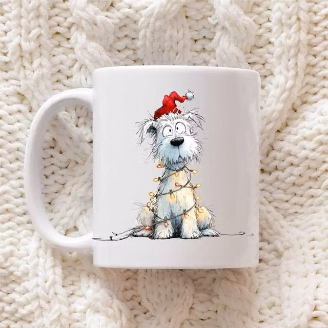 60 Second Makeover West Highland Terrier Christmas Lights Ceramic Mug in White