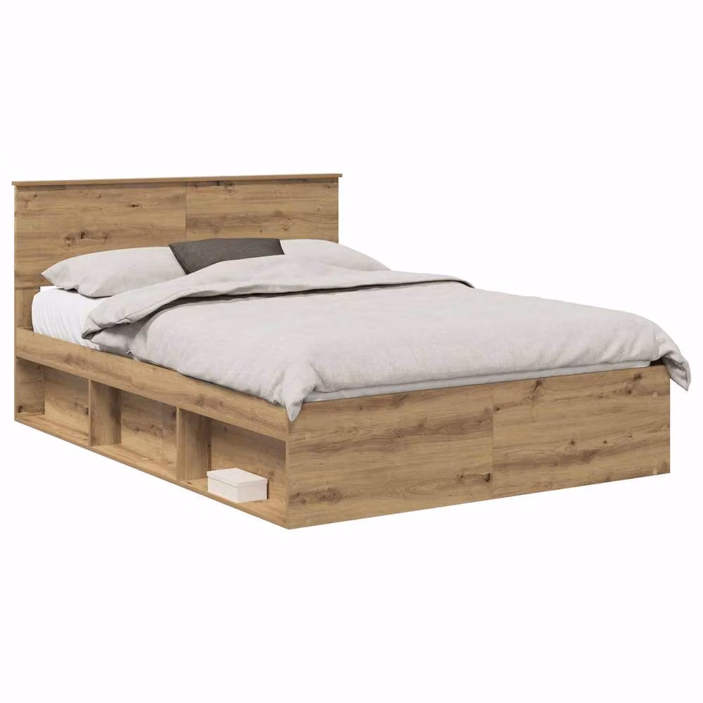 Berkfield Home Artisan Oak Bed Frame in Brown, W/D/H: 140 x 190 cm – 2