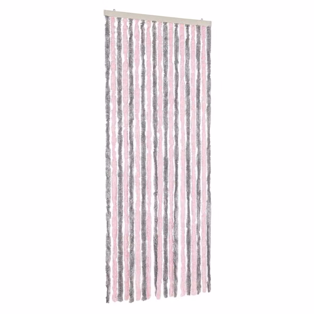 Berkfield Home Striped Chenille Fly Curtain in Silver Grey and Pink, W: 56 cm, H: 200 cm – 2