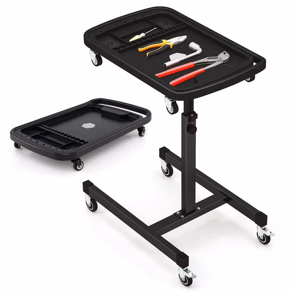 Havendro 2-in-1 Adjustable Rolling Metal Work Table with Tool Tray, Black, W/D/H: 80 x 60 x 46 cm – 3