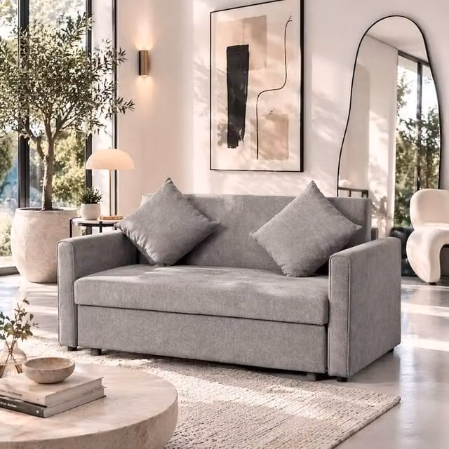 Wyld Haus Lane Mili Snow Flannel Grey 2 Seater Sofa Bed with Built In Storage, W/D/H: 152 x 78 x 140 cm