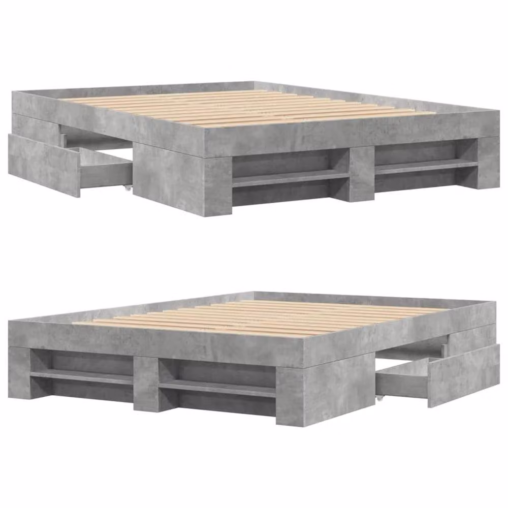 Berkfield Home Durable Small Double Bed Frame with Drawers in Concrete Grey, W/D/H: 120 x 200 x 33 cm – 4