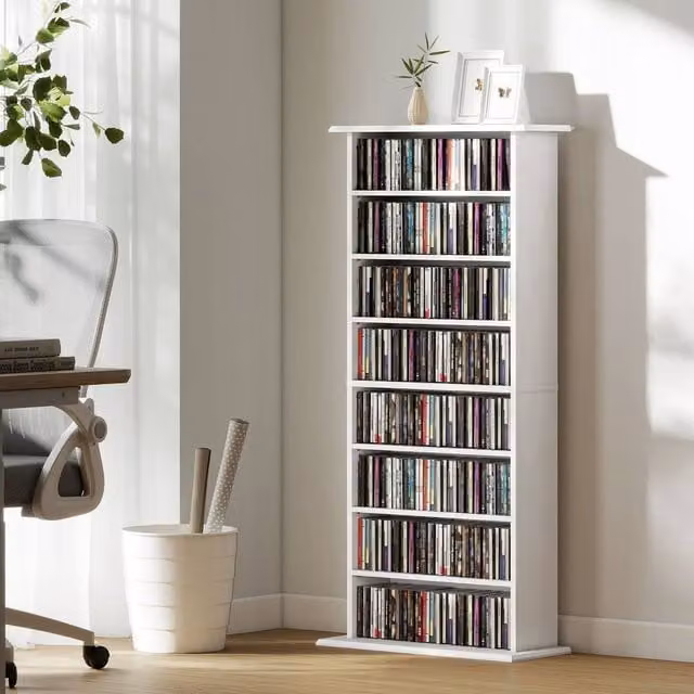 EONLION White Matt Freestanding Storage Unit with Adjustable Shelves and Media Compartments – 1