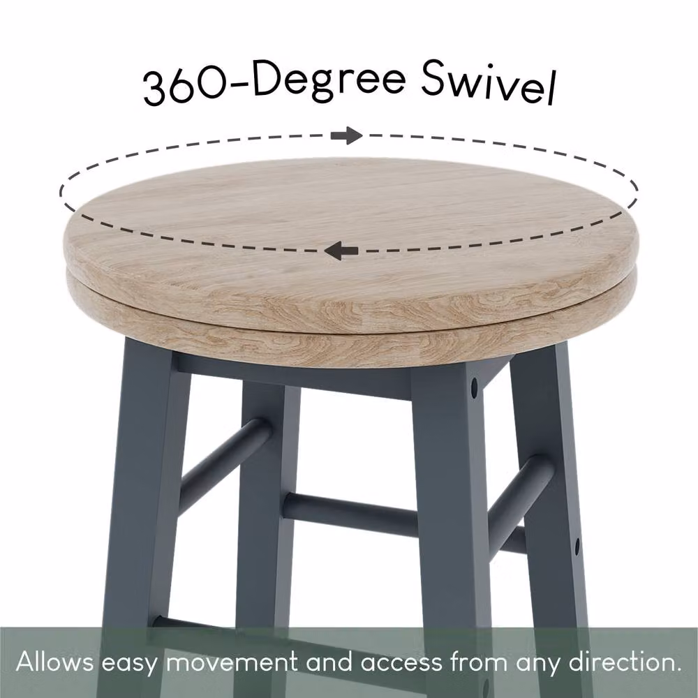 HD Designs Set of 2 Grey Wooden Revolving Bar Stools for Kitchen and Dining Rooms – 2