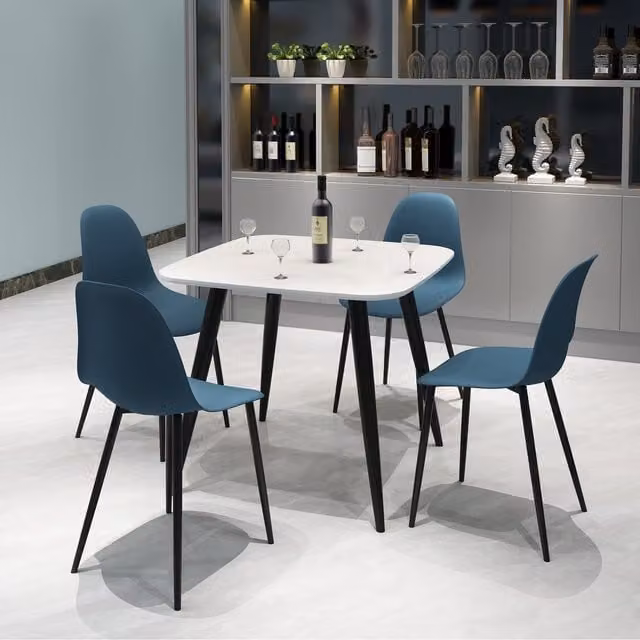 Core Products Ltd Aspen Square White Table and 4 Blue Curve Plastic Chair Set