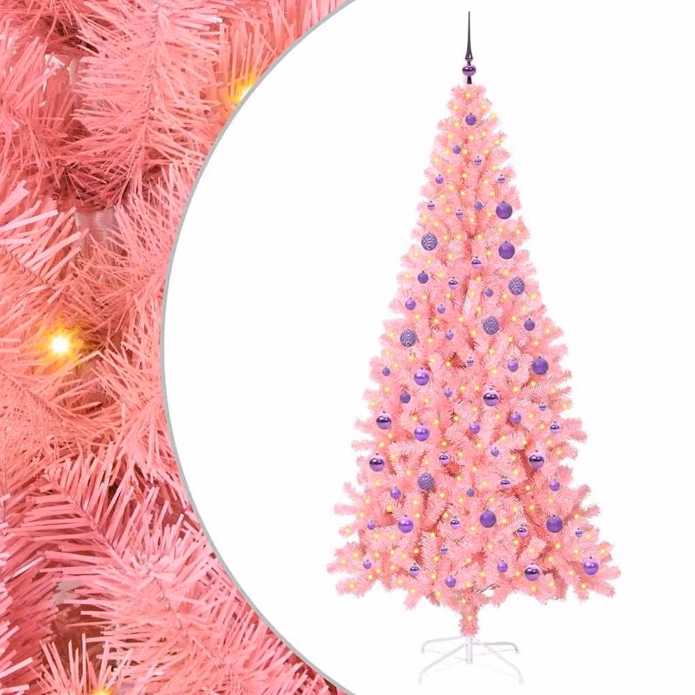Berkfield Home Pink PVC Christmas Tree with 300 LEDs and Stand, Height: 180 cm – 2