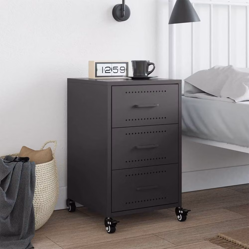 Berkfield Home Black Metal Bedside Cabinet W/D/H: 36 x 39 x 59 cm – 3