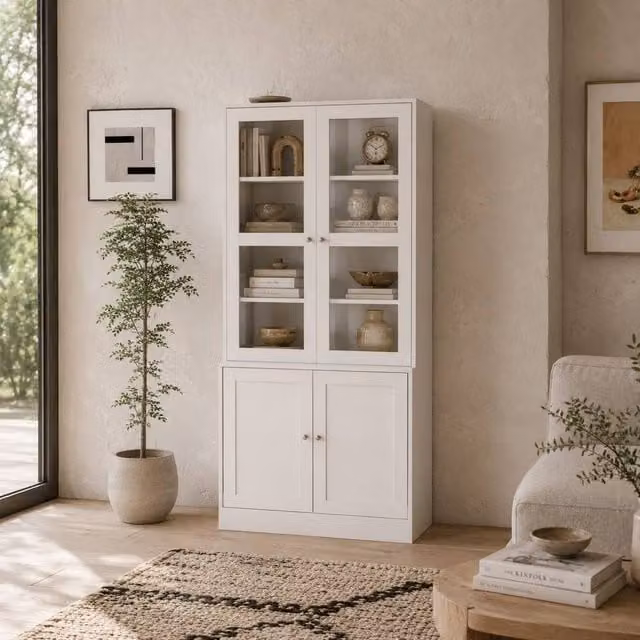 Wyld Haus Salu White Glass Front Display Cabinet W: 76 cm, D: 40 cm, H: 178.5 cm – 1