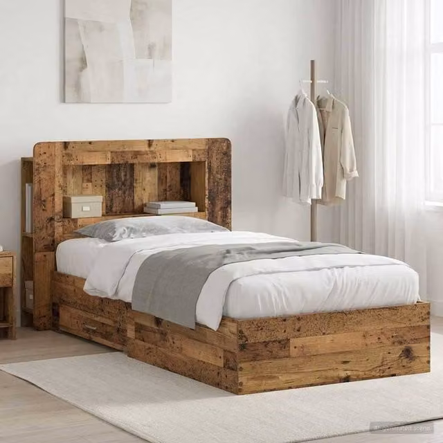 Berkfield Home Modern Bed Frame with Storage Drawers in Old Wood Brown, W: 80 cm, L: 200 cm