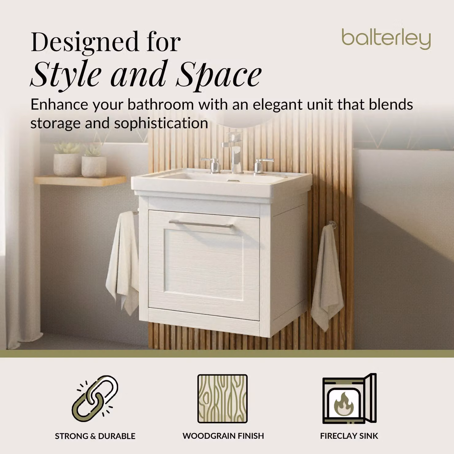 Balterley Wall Mounted Single Drawer Bathroom Vanity Unit with Basin in White W/D/H: 53.1 x 40.6 x 51.5 cm – 2