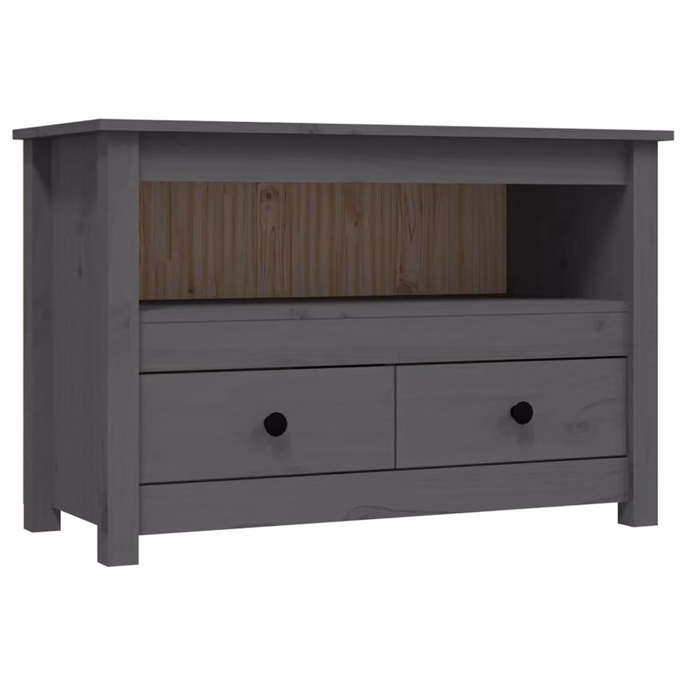 Berkfield Home Grey Modern TV Cabinet in Solid Pine Wood, W/D/H: 79 x 35 x 52 cm – 2