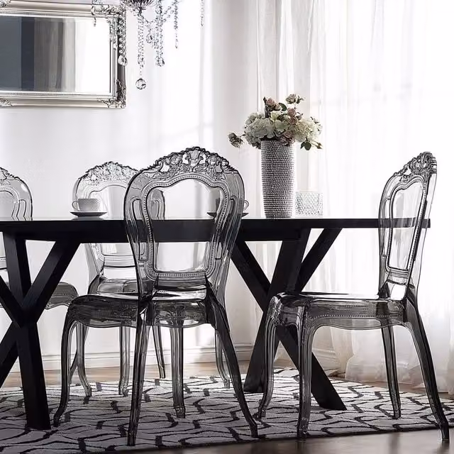 Wyld and Coco Acryluxe Vintage-Style Transparent Black Dining Chairs with Armrests, Set of 2 – 1