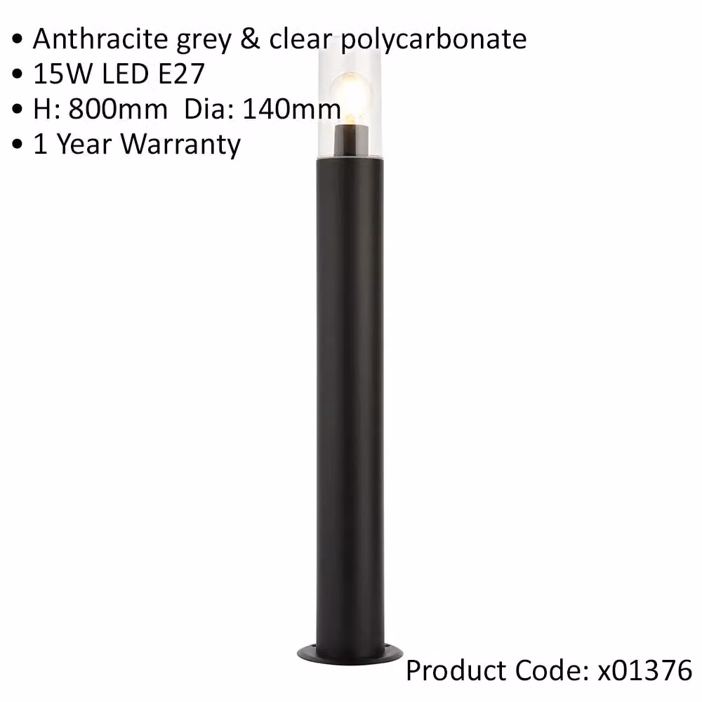 Loops Modern Stainless Steel Outdoor Bollard Post Light, Silver, Height: 80 cm – 2