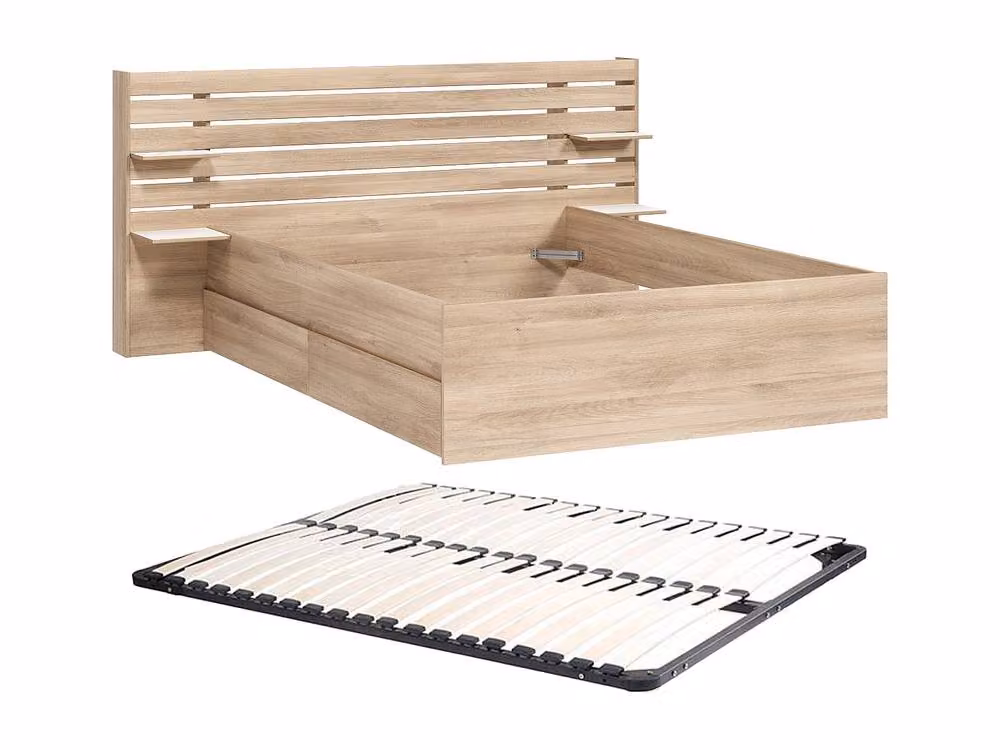 Vente-unique Tenalia II Double Bed with Storage and Bed Base in Light Oak and Black, W: 140 cm, L: 200 cm – 2